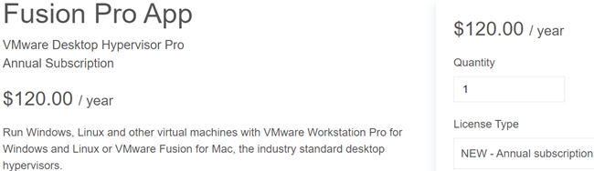 Pricing for VM Fusion Pro