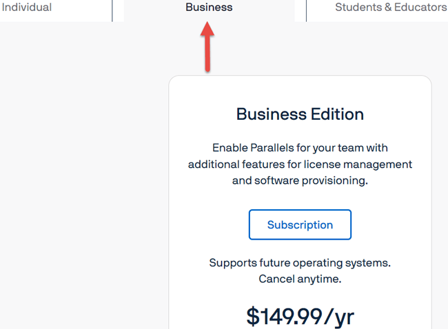 Pricing for the Business Edition of Parallels Desktop